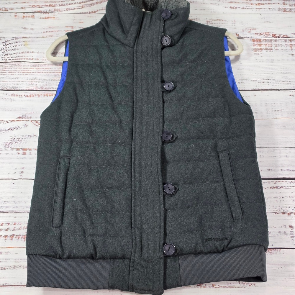 Patagonia Puffer Vest Womens M Gray Excellent Quilted Insulated Sherpa Collar